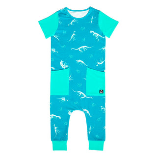 Macacão infantil de manga curta com bolso na cintura RAGS Apparel azul tamanho 12-18M