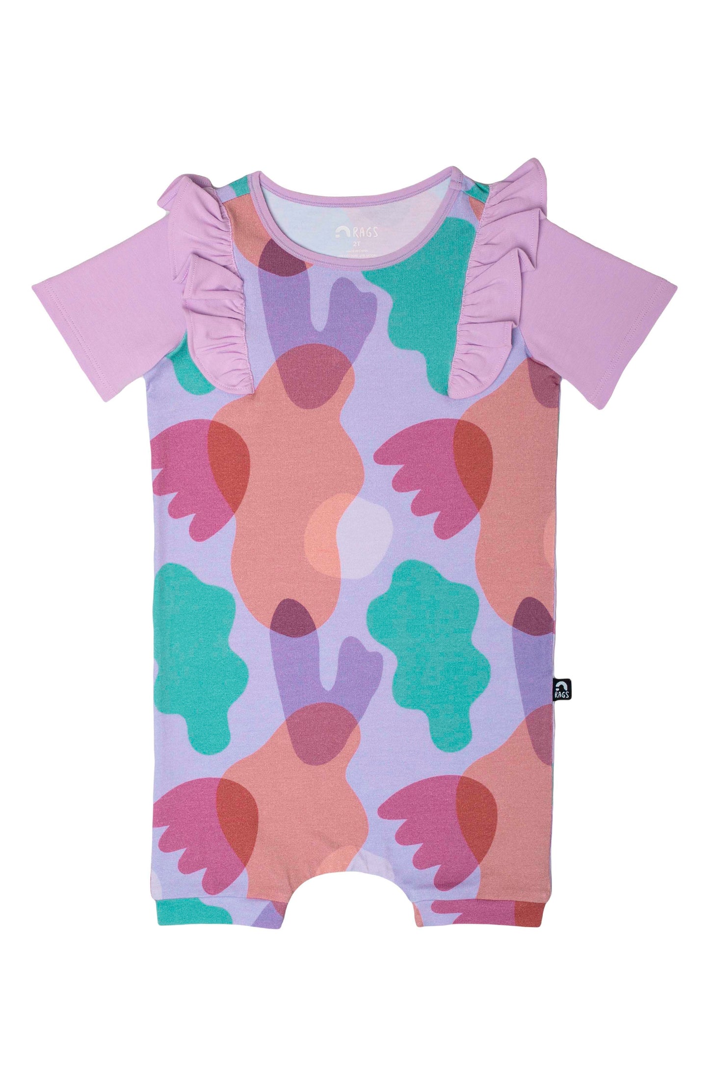 Macacão infantil de manga curta com babados RAGS Apparel, roxo, tamanho 6-12M
