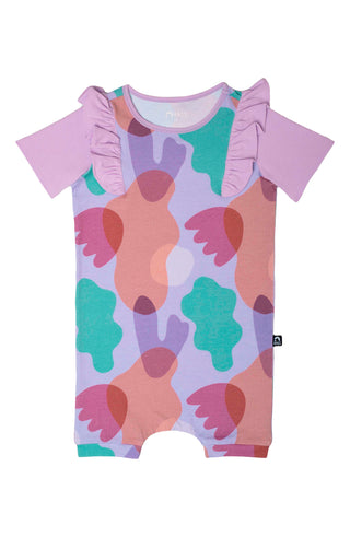 Macacão infantil de manga curta com babados RAGS Apparel, roxo, tamanho 6-12M