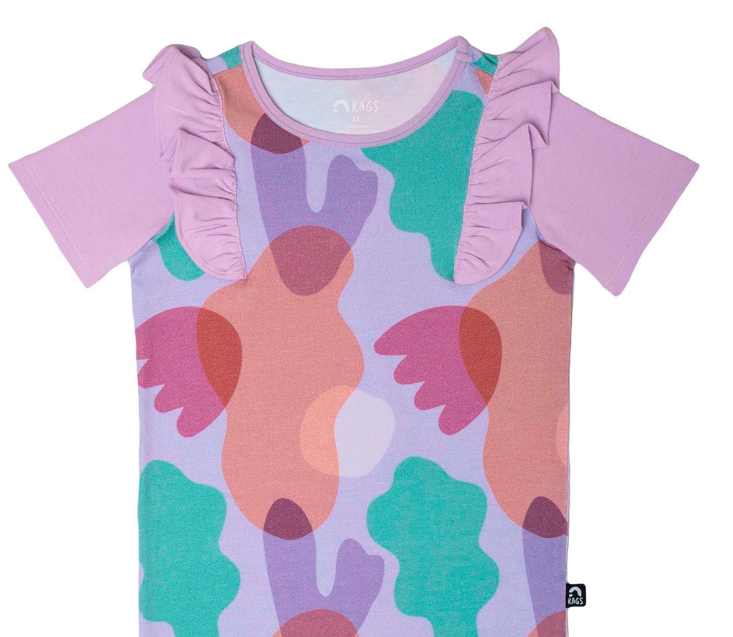 Macacão infantil de manga curta com babados RAGS Apparel, roxo, tamanho 6-12M