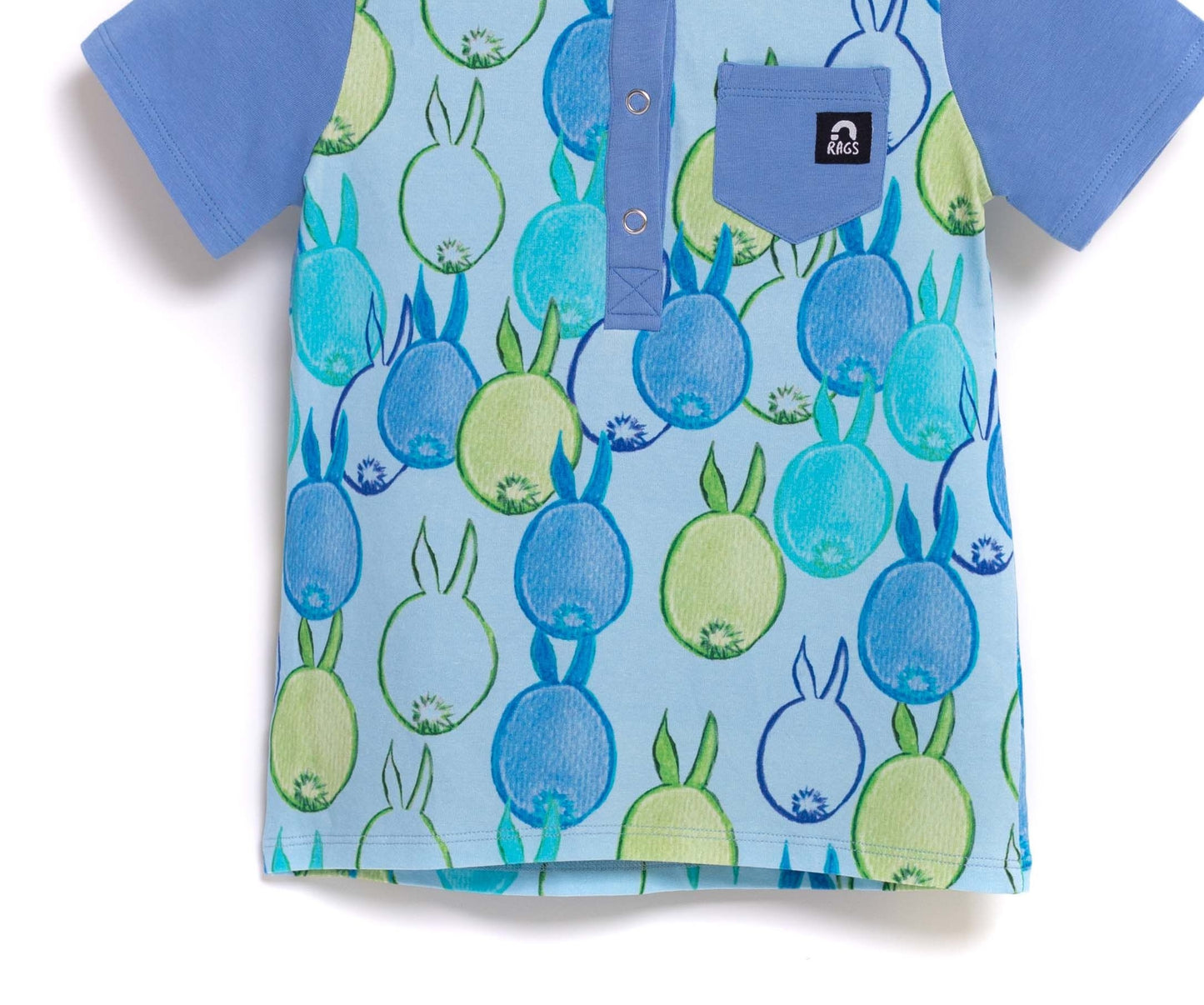 Camiseta infantil RAGS Apparel manga curta com bolso de botão azul tamanho 2T