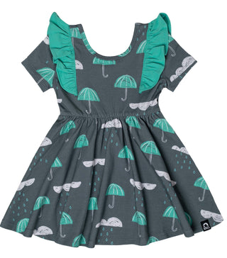 Vestido infantil com babados e manga curta RAGS Apparel, verde, tamanho 2T