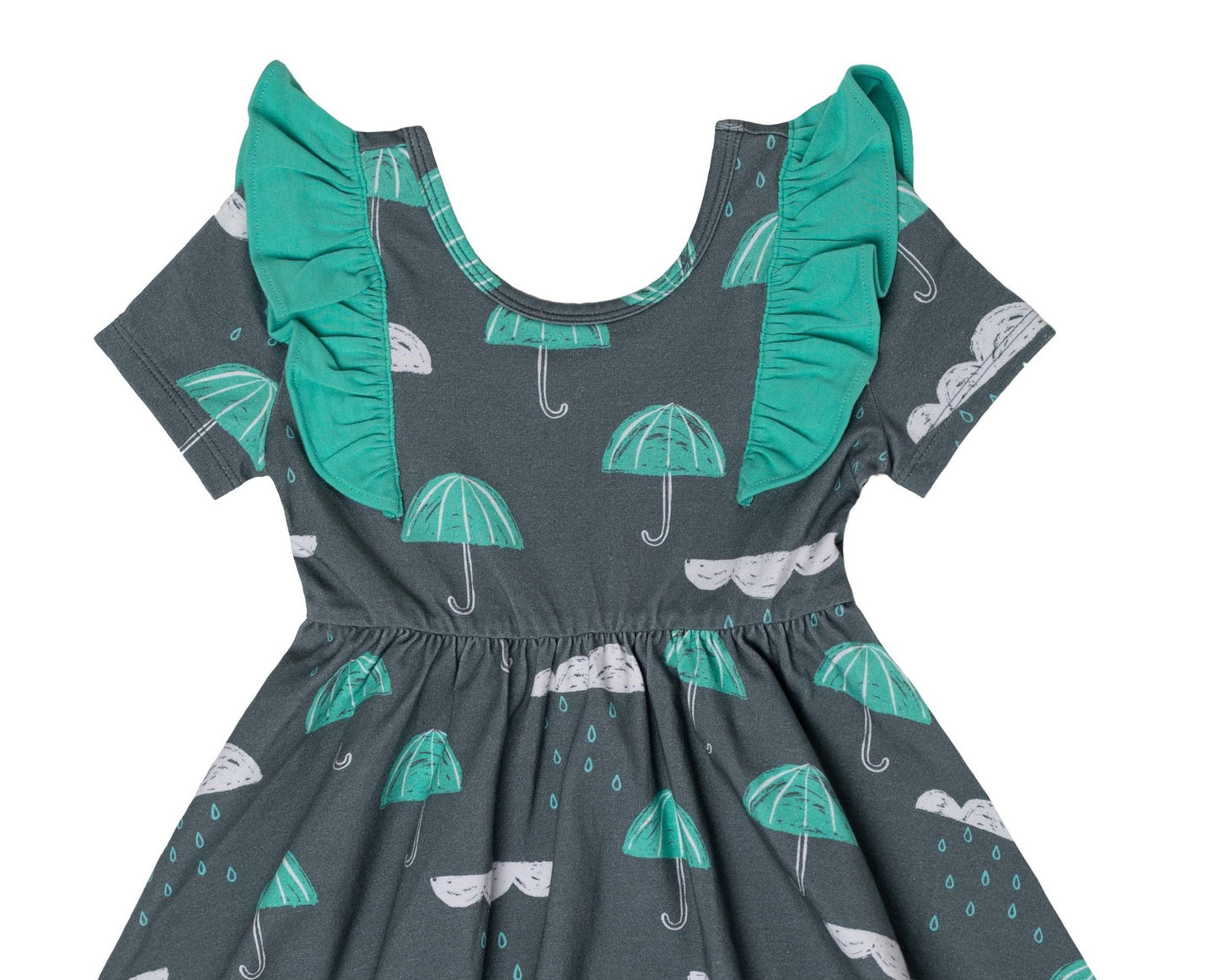 Vestido infantil com babados e manga curta RAGS Apparel, verde, tamanho 2T