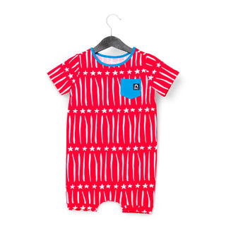 Macacão infantil Rag manga curta com bolso curto RAGS Apparel vermelho tamanho 2T