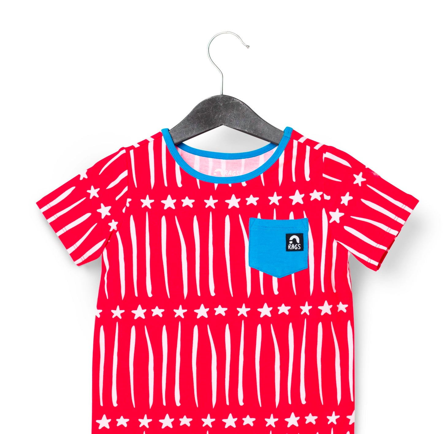 Macacão infantil Rag manga curta com bolso curto RAGS Apparel vermelho tamanho 2T
