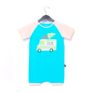 Macacão curto infantil RAGS Apparel manga raglan azul tamanho 2T