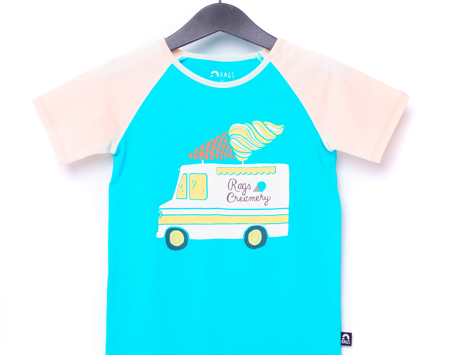 Macacão curto infantil RAGS Apparel manga raglan azul tamanho 2T