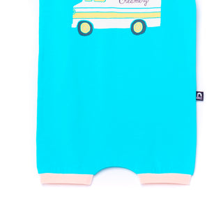 Macacão curto infantil RAGS Apparel manga raglan azul tamanho 2T