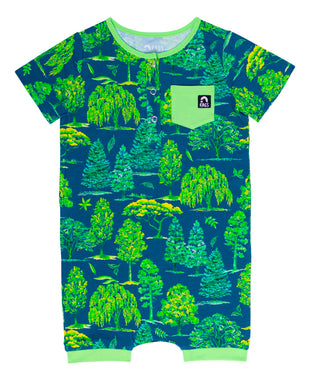 Macacão curto infantil RAGS Apparel com bolso Henley e manga curta, azul, tamanho 2T