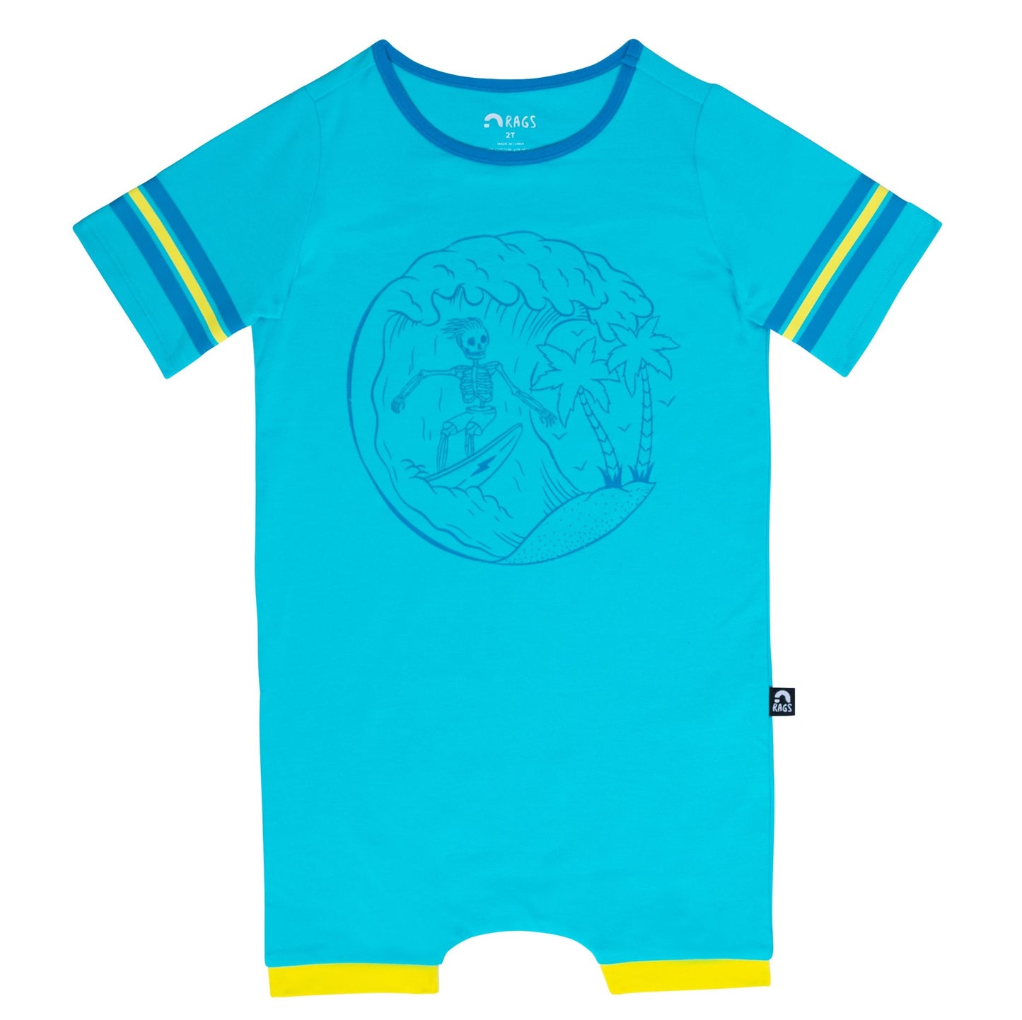Macacão infantil RAGS Apparel Essentials retrô manga curta azul tamanho 6-12M