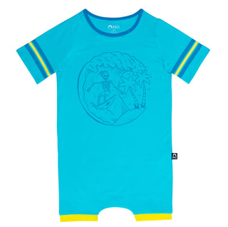 Macacão infantil RAGS Apparel Essentials retrô manga curta azul tamanho 6-12M
