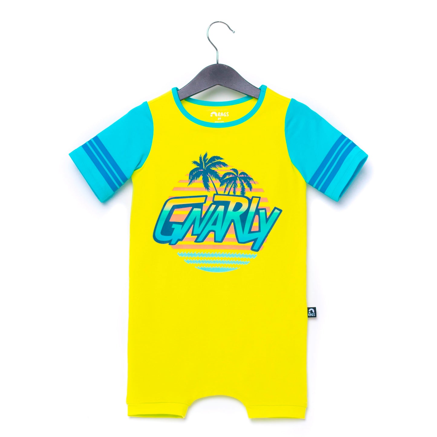 Macacão infantil de manga curta RAGS Apparel, amarelo, tamanho 2T