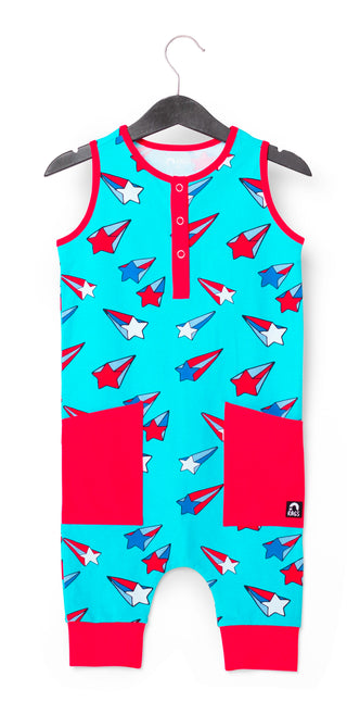 Macacão infantil RAGS Apparel com regata Henley Capri e bolso na cintura, azul, tamanho 2T