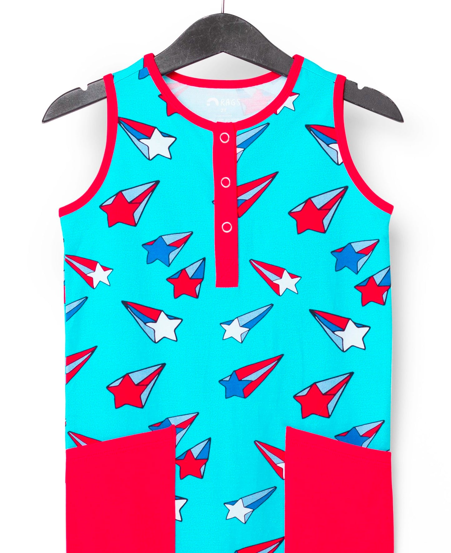 Macacão infantil RAGS Apparel com regata Henley Capri e bolso na cintura, azul, tamanho 2T