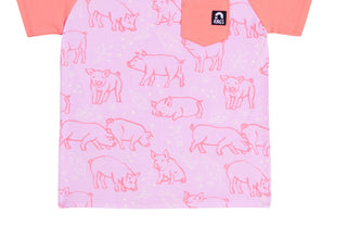 Camiseta infantil RAGS Apparel manga curta raglan com bolso arredondado rosa tamanho 2T
