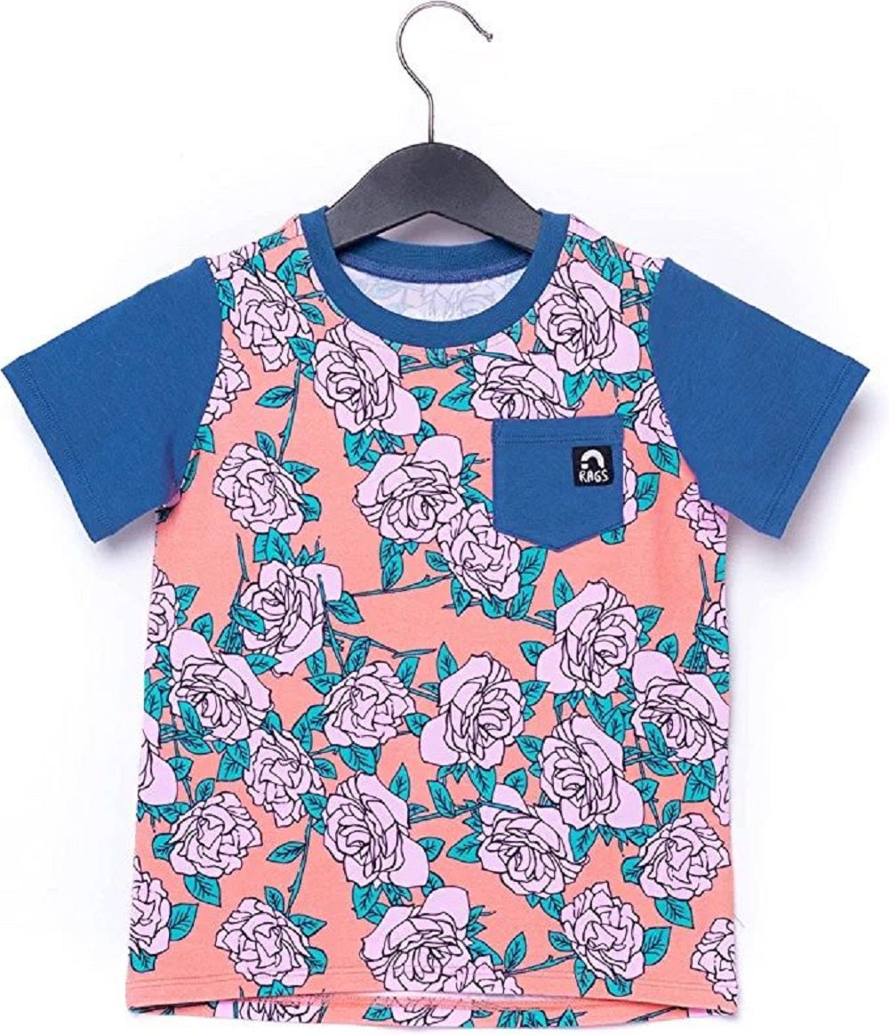 Camiseta infantil RAGS Apparel manga curta com bolso no peito e arredondada, rosa, tamanho 3 anos