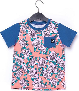 Camiseta infantil RAGS Apparel manga curta com bolso no peito e arredondada, rosa, tamanho 3 anos
