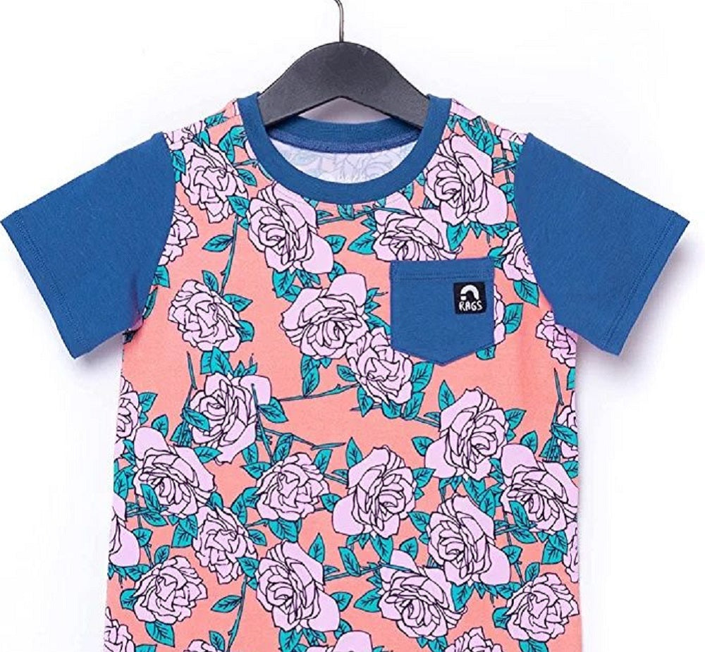 Camiseta infantil RAGS Apparel manga curta com bolso no peito e arredondada, rosa, tamanho 3 anos