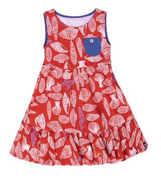 Vestido infantil RAGS Apparel com manga curta e bolso com botões, vermelho, tamanho 2T