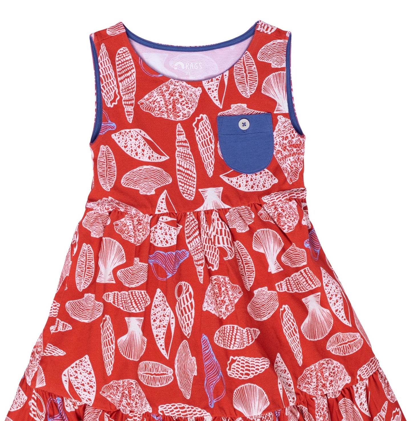 Vestido infantil RAGS Apparel com manga curta e bolso com botões, vermelho, tamanho 2T