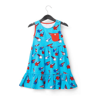 Vestido infantil sem mangas com bolso e botões RAGS Apparel, azul, tamanho 3-4