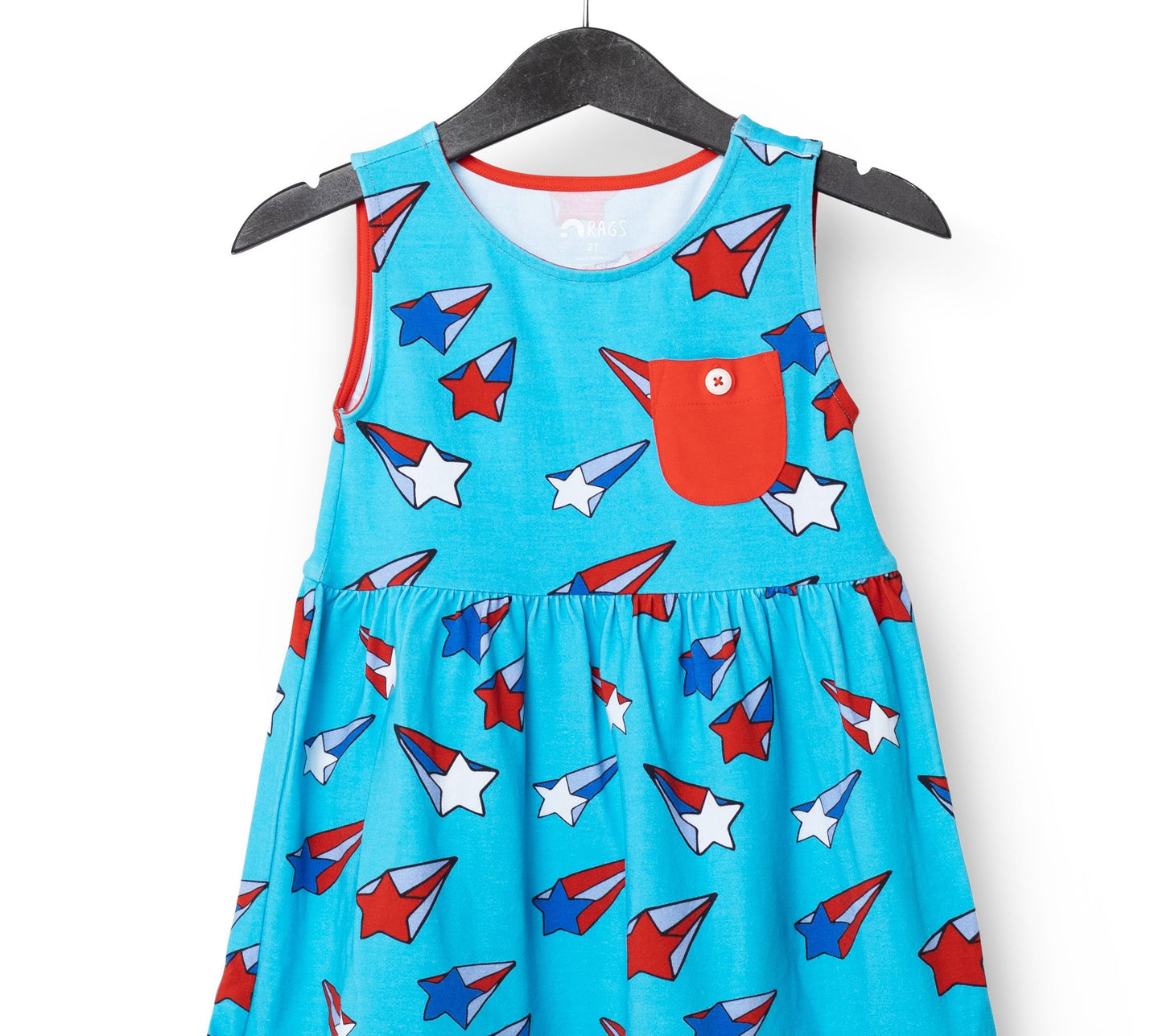 Vestido infantil sem mangas com bolso e botões RAGS Apparel, azul, tamanho 3-4