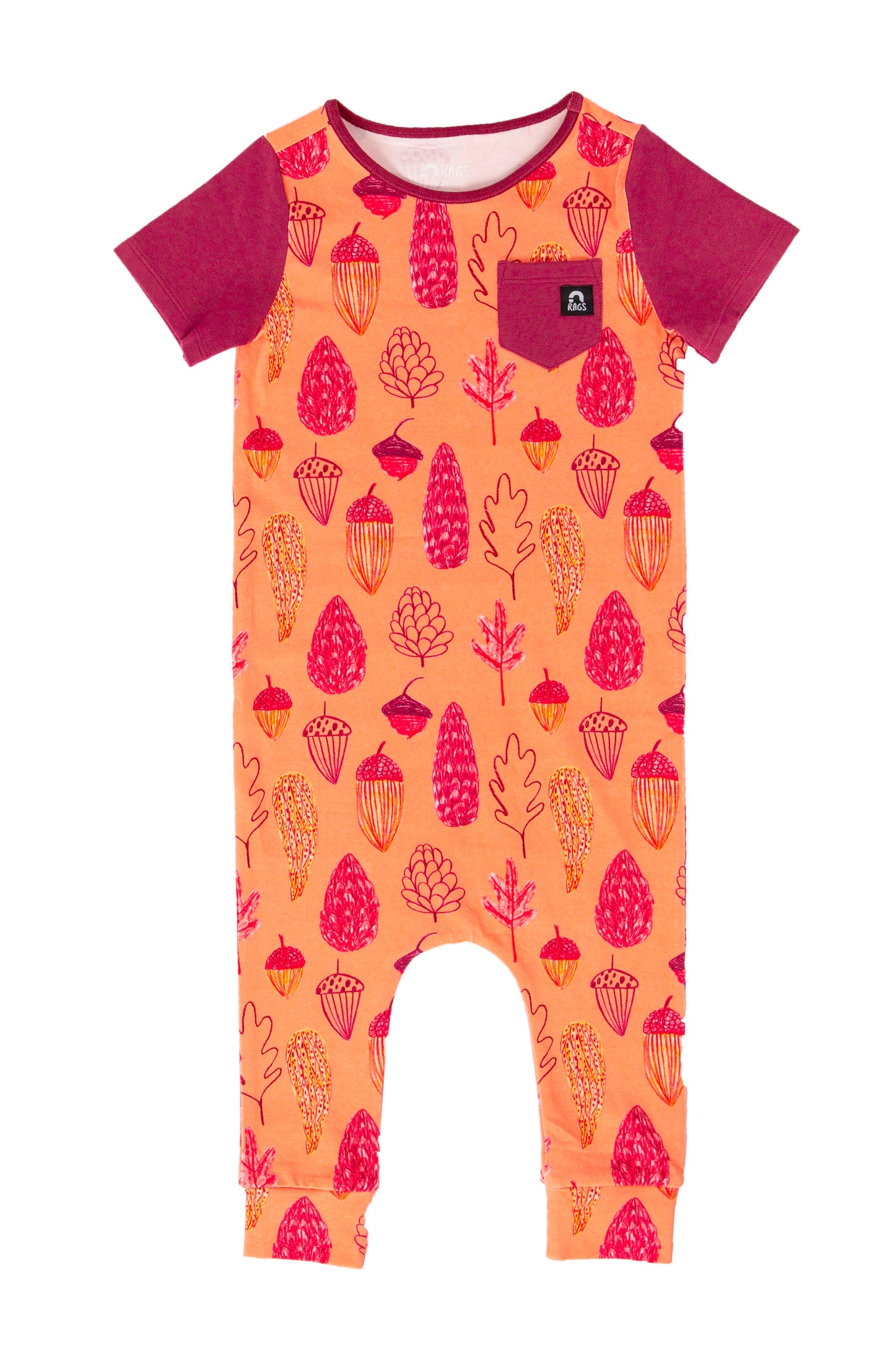 Macacão infantil de manga curta com bolso RAGS Apparel, laranja, tamanho 12-18M