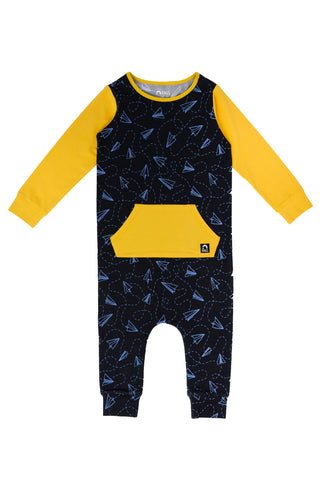 Macacão infantil de manga comprida com bolso canguru RAGS Apparel, preto, tamanho 2T