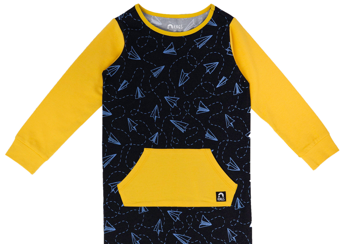 Macacão infantil de manga comprida com bolso canguru RAGS Apparel, preto, tamanho 2T