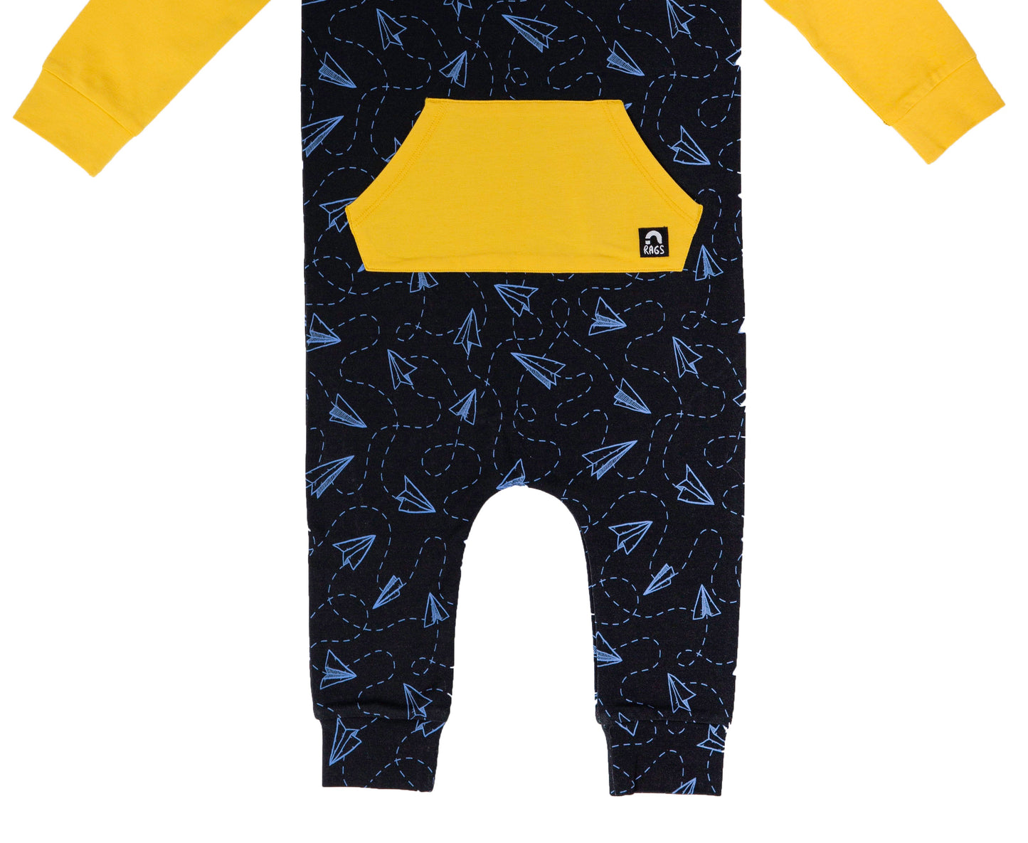 Macacão infantil de manga comprida com bolso canguru RAGS Apparel, preto, tamanho 2T