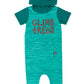 Macacão infantil RAGS Apparel com capuz e bolso canguru, manga curta, verde, tamanho 2T