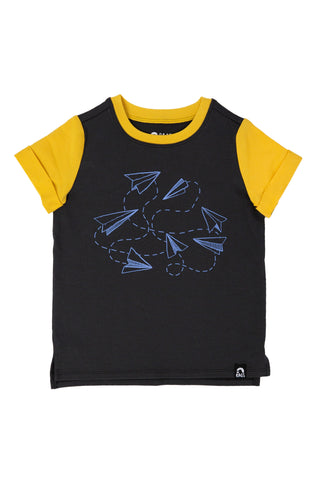 Camiseta infantil RAGS Apparel manga curta enrolada preta tamanho 2T