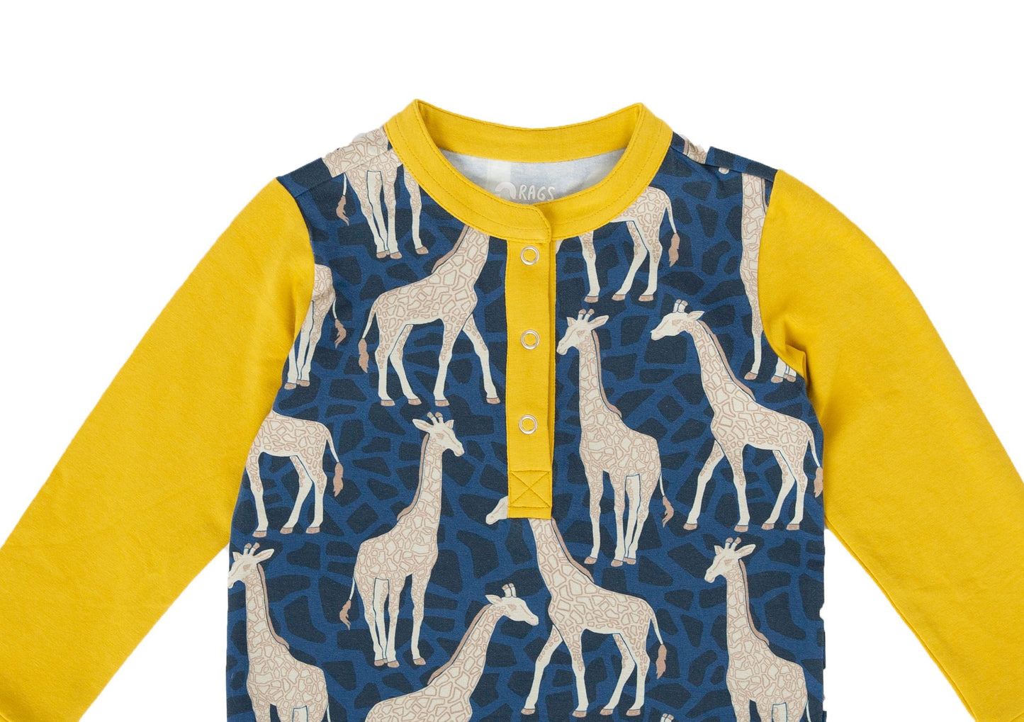 Camiseta Henley infantil manga comprida RAGS Apparel azul tamanho 7-8 anos