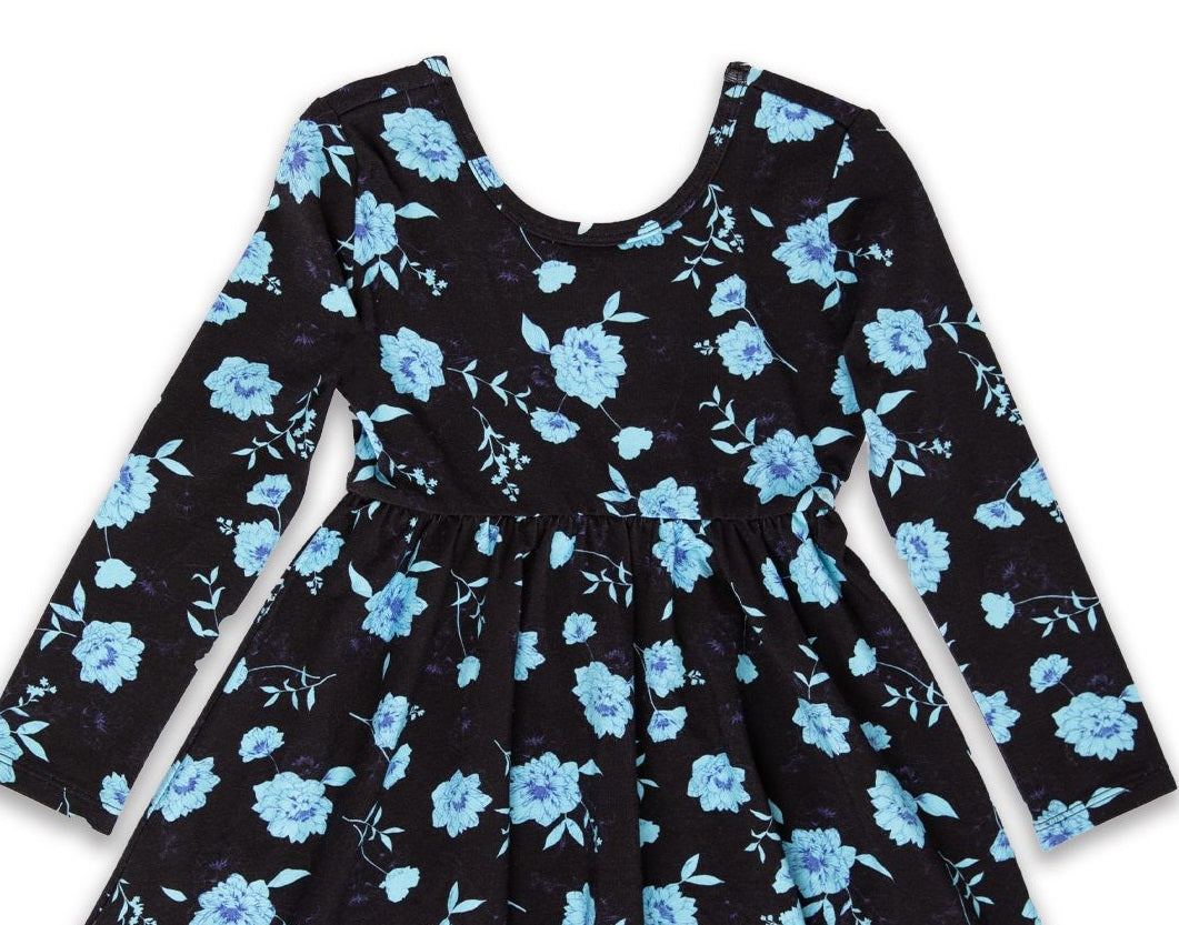 Vestido infantil de manga comprida RAGS Apparel, azul, tamanho 3 anos