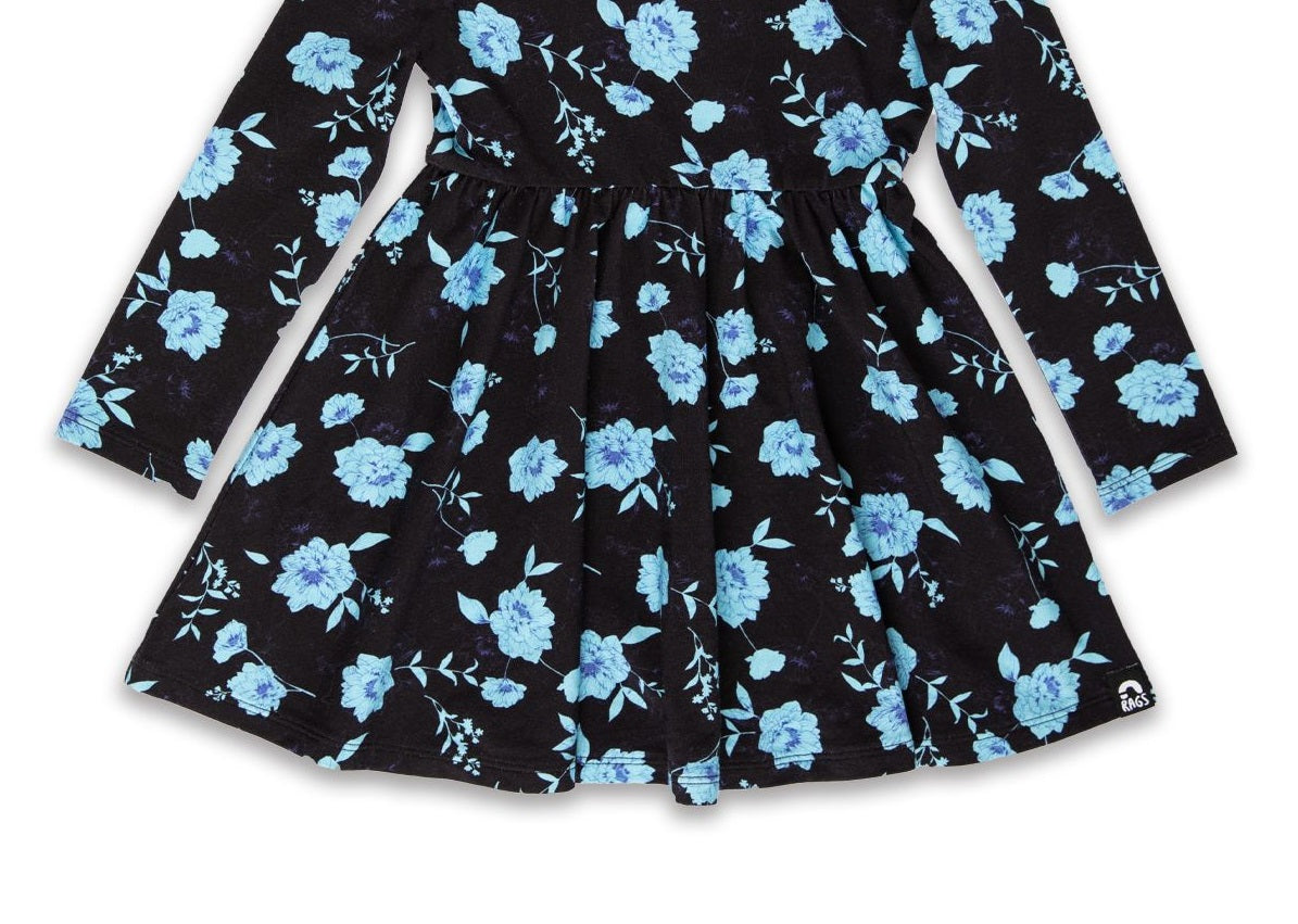 Vestido infantil de manga comprida RAGS Apparel, azul, tamanho 3 anos