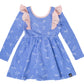Vestido infantil RAGS Apparel com babados e manga comprida, azul, tamanho 2T