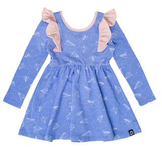 Vestido infantil RAGS Apparel com babados e manga comprida, azul, tamanho 2T