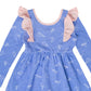 Vestido infantil RAGS Apparel com babados e manga comprida, azul, tamanho 2T