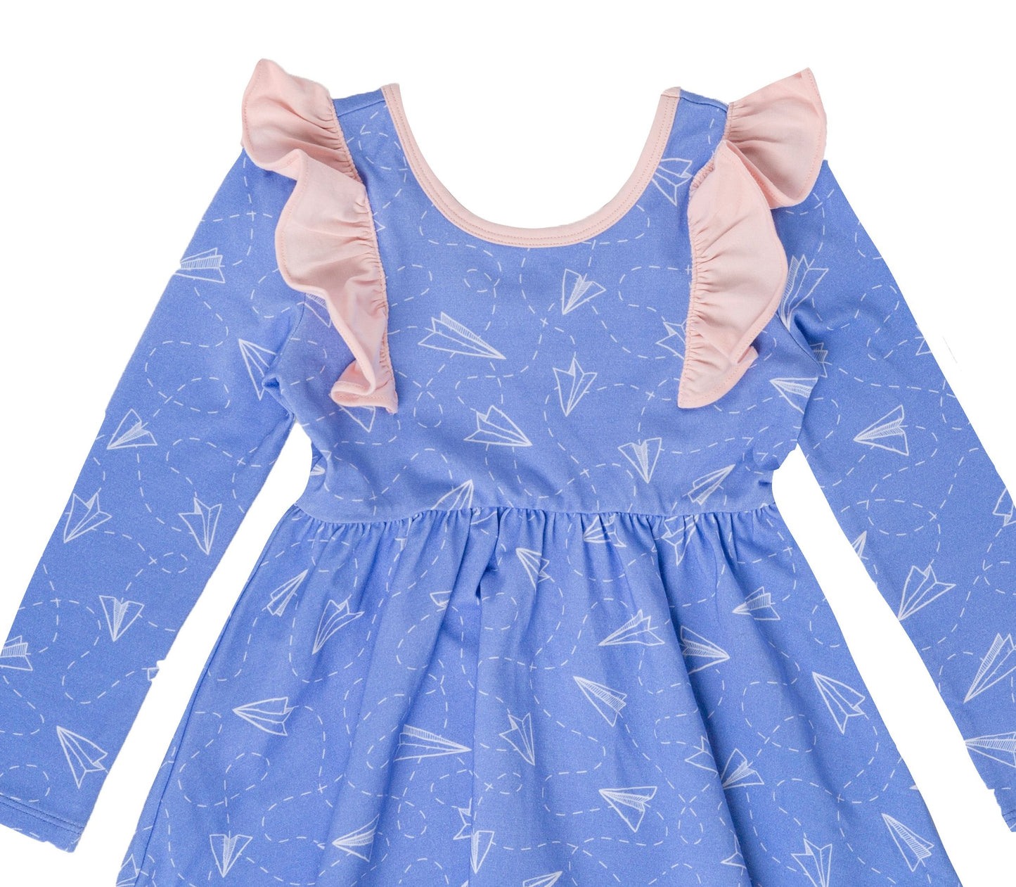 Vestido infantil RAGS Apparel com babados e manga comprida, azul, tamanho 2T