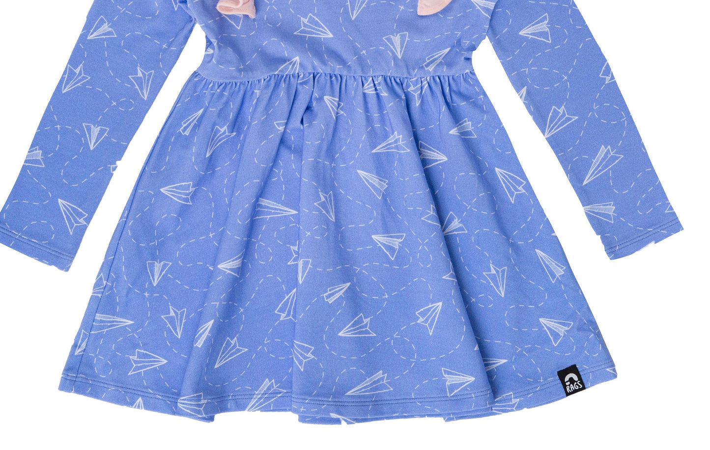 Vestido infantil RAGS Apparel com babados e manga comprida, azul, tamanho 2T