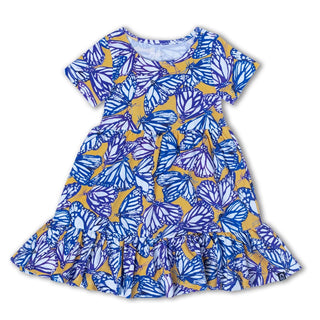 Vestido infantil de manga curta em camadas RAGS Apparel, azul, tamanho 3 anos