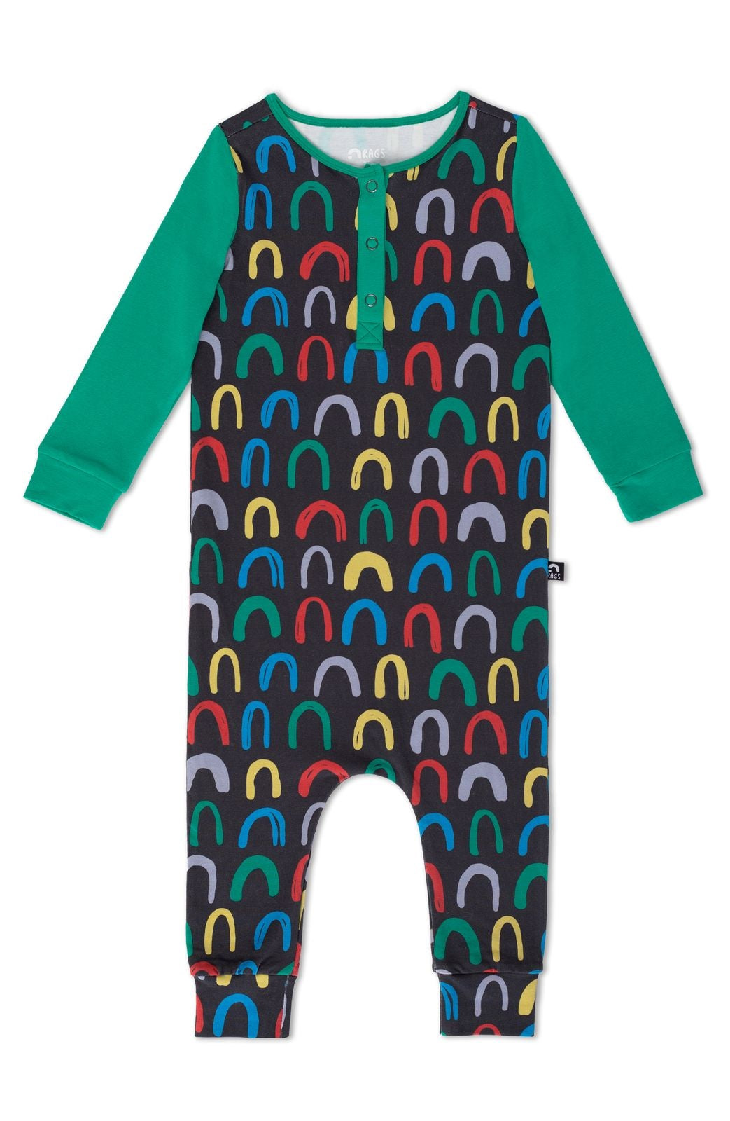 Macacão infantil Henley Rag manga longa RAGS Apparel preto tamanho 3-6 meses