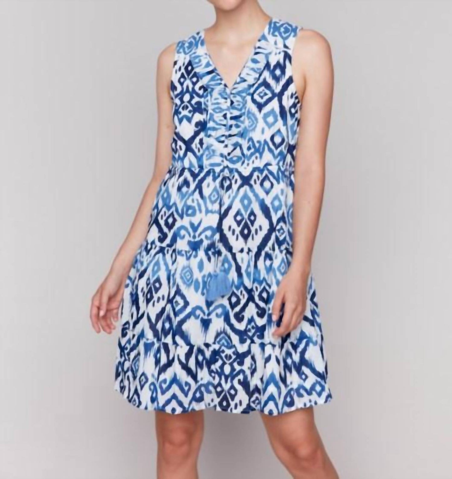 Charlie B - Printed Sleeveless Cotton Ruffle Dress