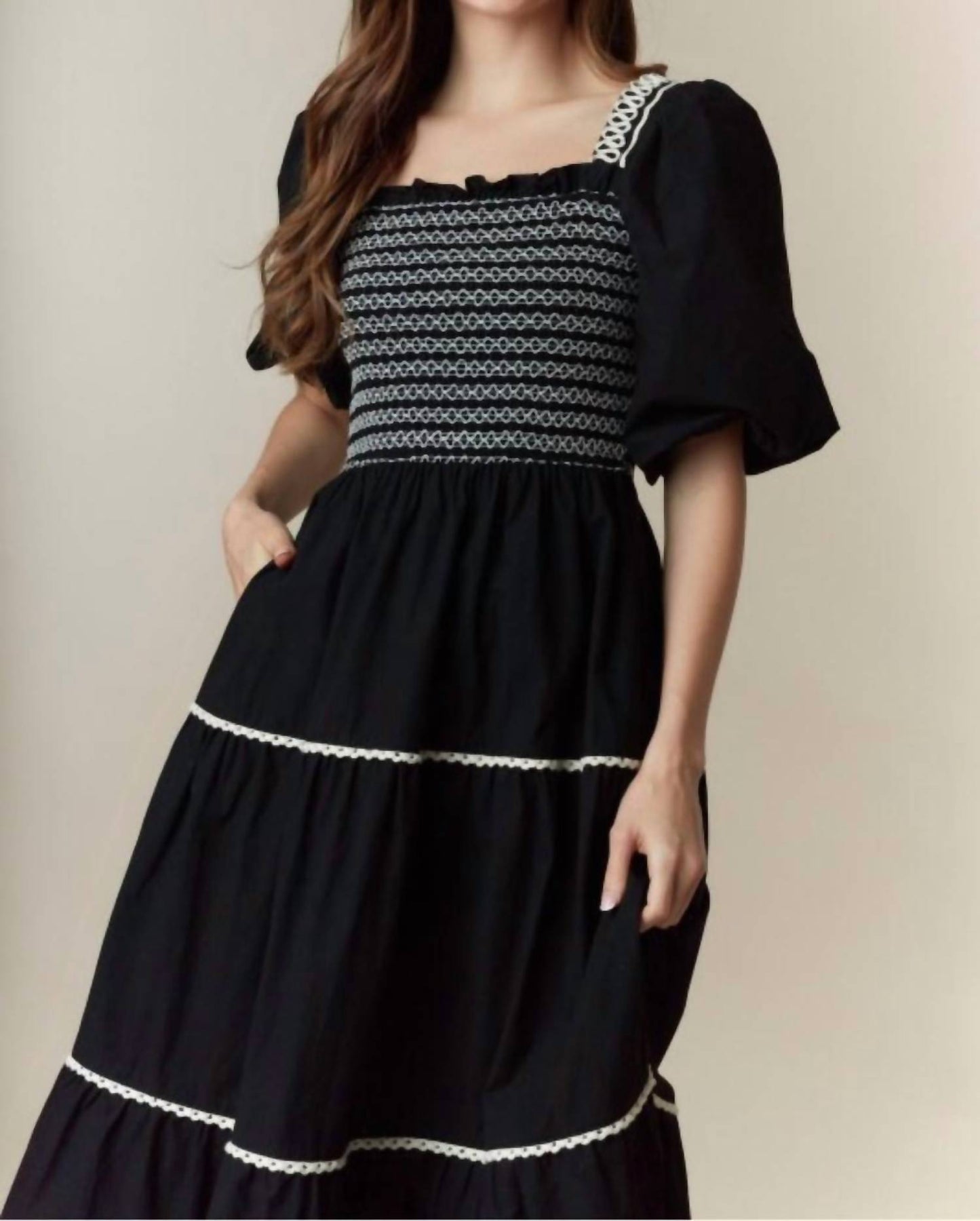 Peach Love - Katie Smocked Fall Midi Dress