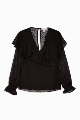 Topshop - Blusa de chiffon transparente com babados e amarração na cintura