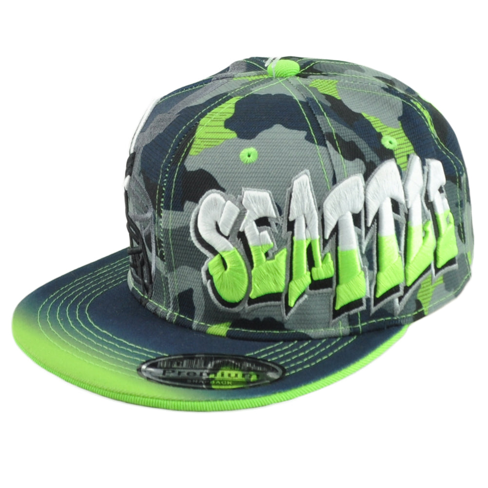 Seattle Seahawks Theme Football City Flat Bill Adjustable Helmet Camo Hat Cap