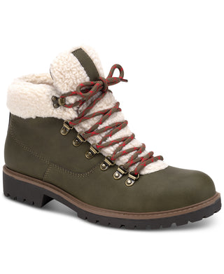 Mens Glenn Faux Leather Fleece Trimmed Lace Up Boots