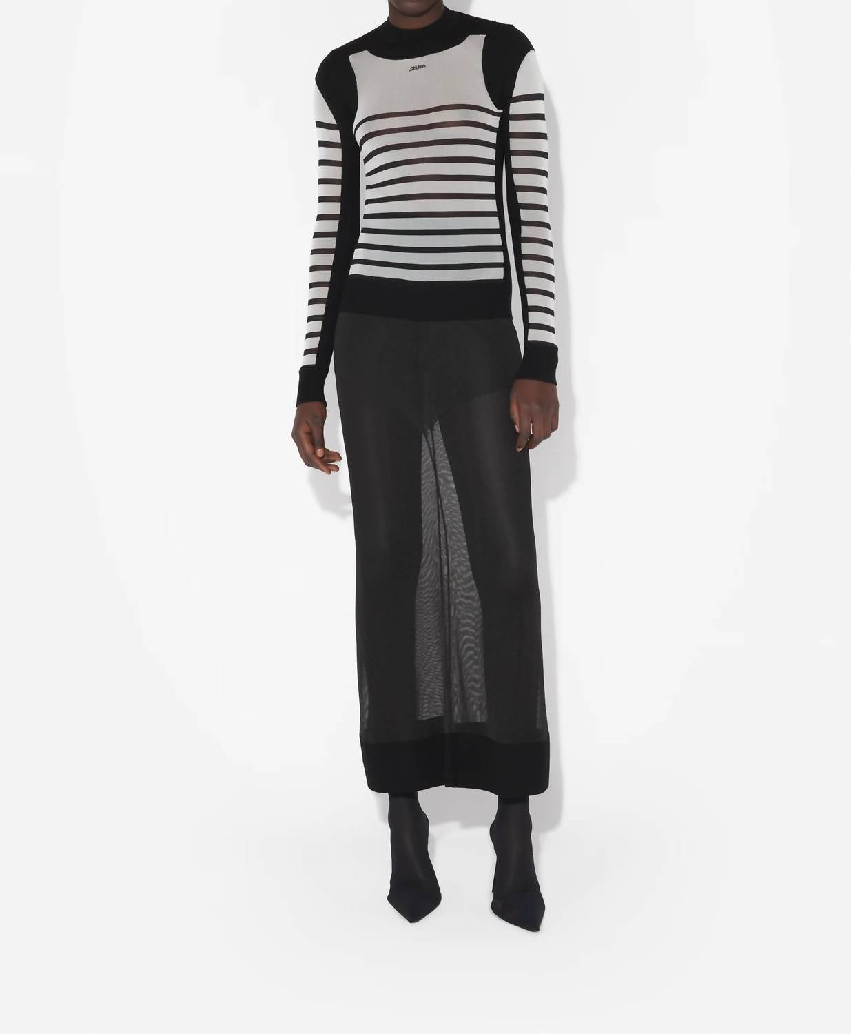 Jean Paul Gaultier - Mix Mesh And Knit Long Sleeves Pullover Printed "mariniere"