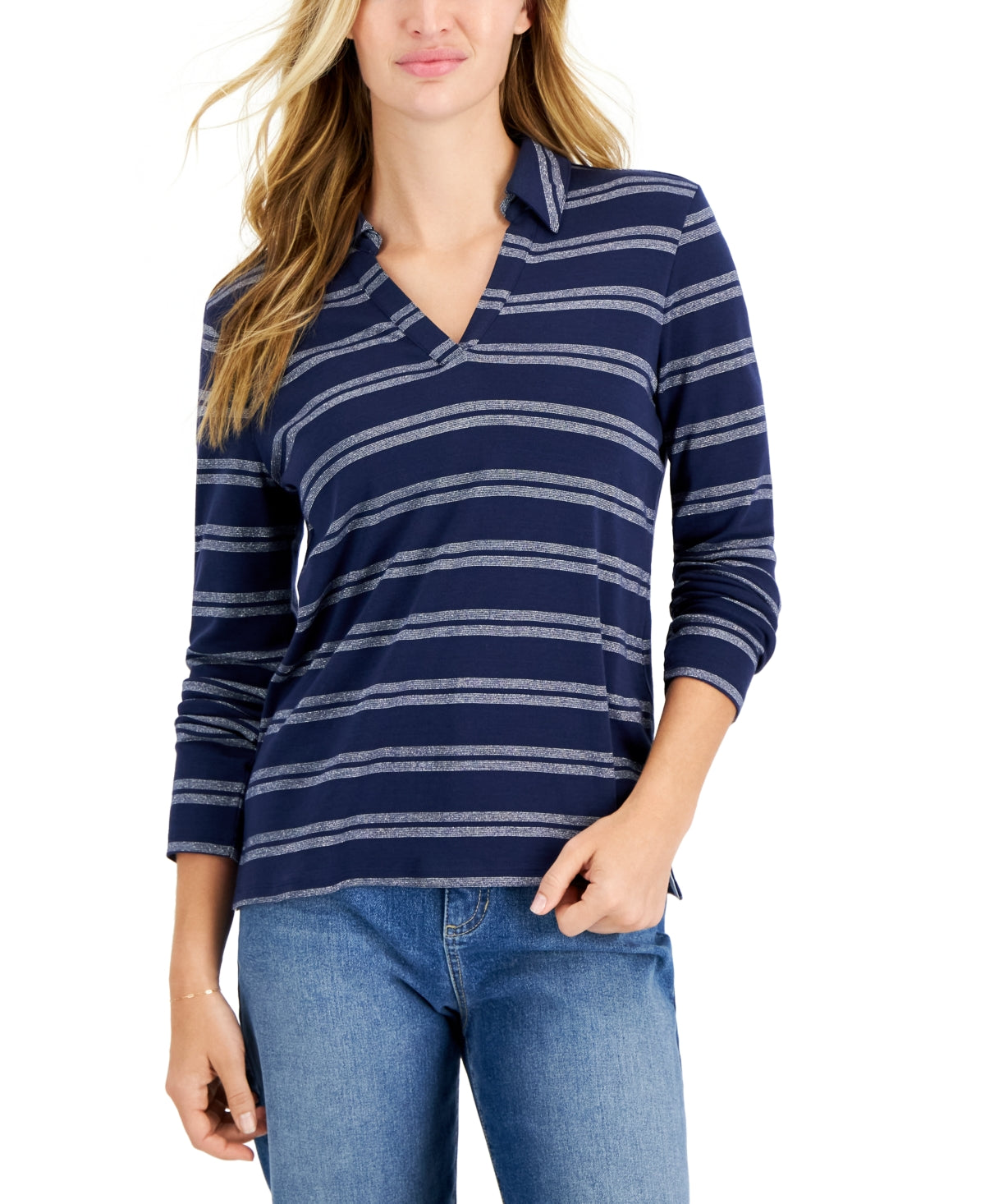 Blusa feminina Charter Club com gola dividida, criada para a Macy's