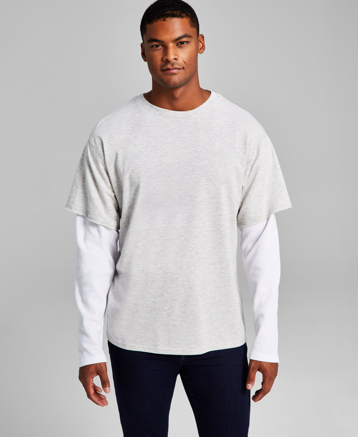Mens Oversized Fit Layered Contrast Long Sleeve T-Shirt